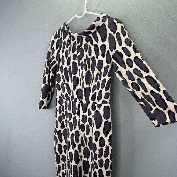 Boden Marisa Leopard Print Sheath Dress size 4 Women Beige Black Gray Back Zip - Picture 3 of 9
